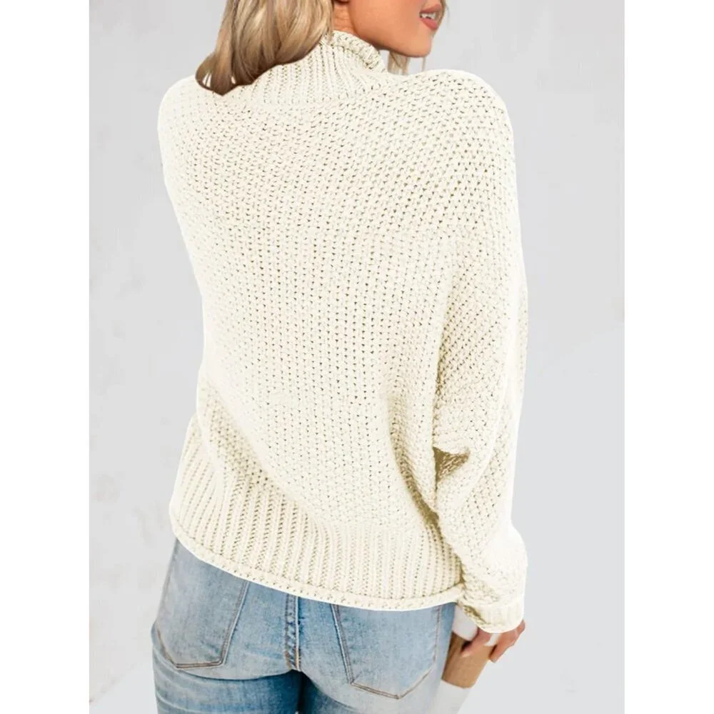 Women’s Oversized Turtleneck Sweater Chunky Knit Batwing Long Sleeve Pullover